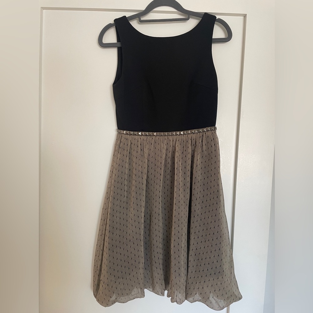 ANTHROPOLOGIE Christopher Kane Black and Tan Sleeveless Bubble Dress